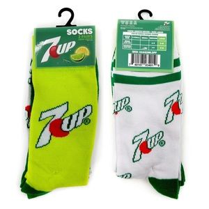 7Up Soda Logo Crew Socks Mens Womens 7-Up 7 Up Novelty Gift Lime Green 2 Pairs
